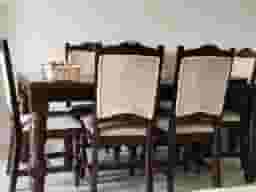 Strong and solid wood dining table with 6 chairs