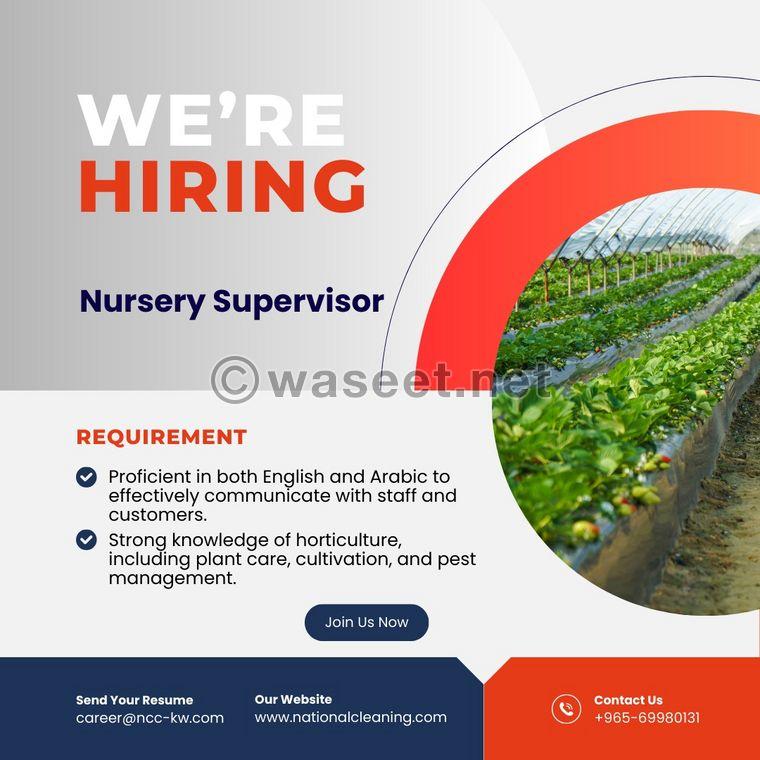 Nursery supervisor required  0